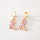 Grace Pink Enamel Cowboy Boot Dangle Earrings
